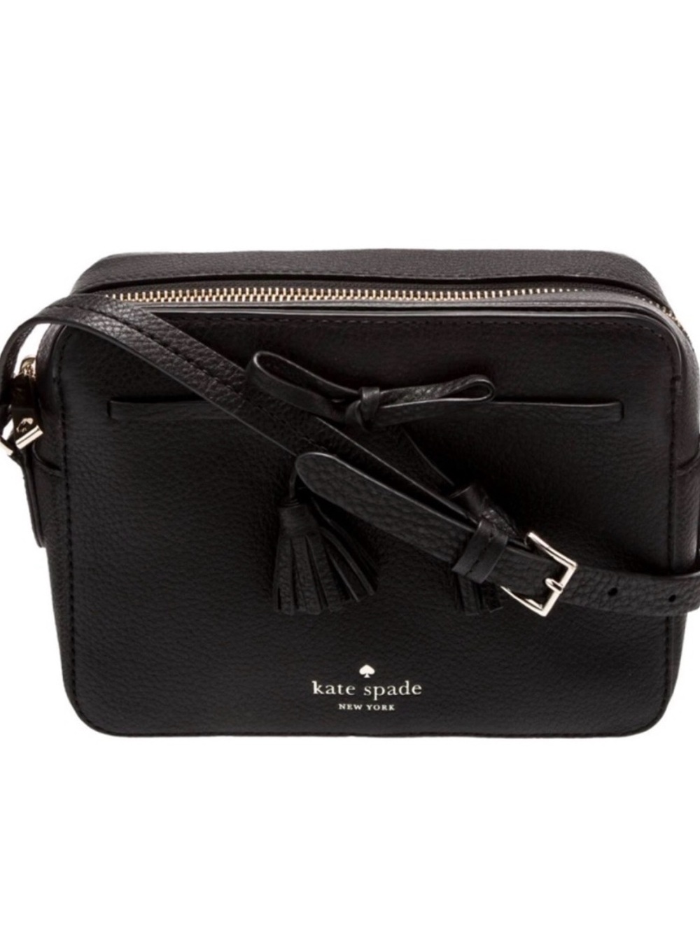Kate Spade New York Hayes Street Black Leather Tassel Crossbody Bag Minimalist